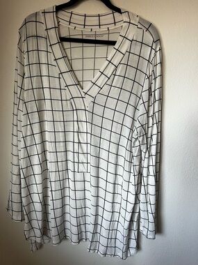 Jessica London Black White Grid Print V Neck Tunic Top 18/20 Plus Size